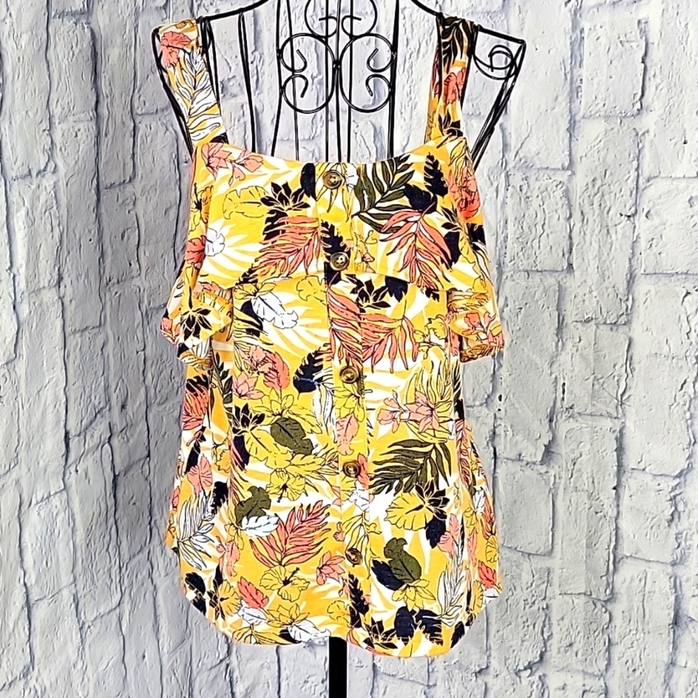 WALLFLOWER Large Floral Ruffled Cropped‎ Blouse Medium